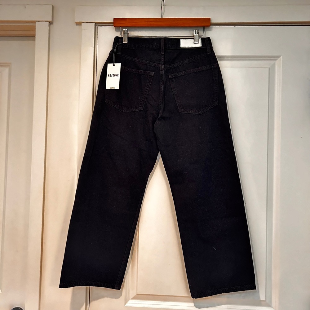 NWT RE/DONE High Rise Loose Crop Jeans Black Denim Size 24 Wide Structured Boho - Picture 5 of 12